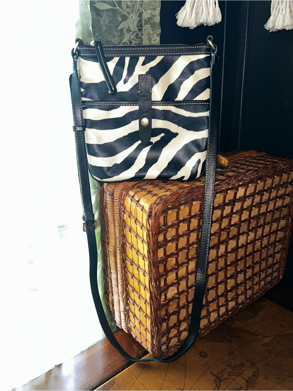 Dooney & Bourke Black and White Zebra Print Crossbody Bag